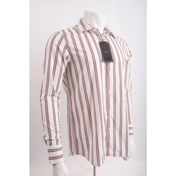 Zara Man Mens Dress Shirt Size L Burgundy Red white Striped Cotton 4120/410 NWT - Picture 2 of 6